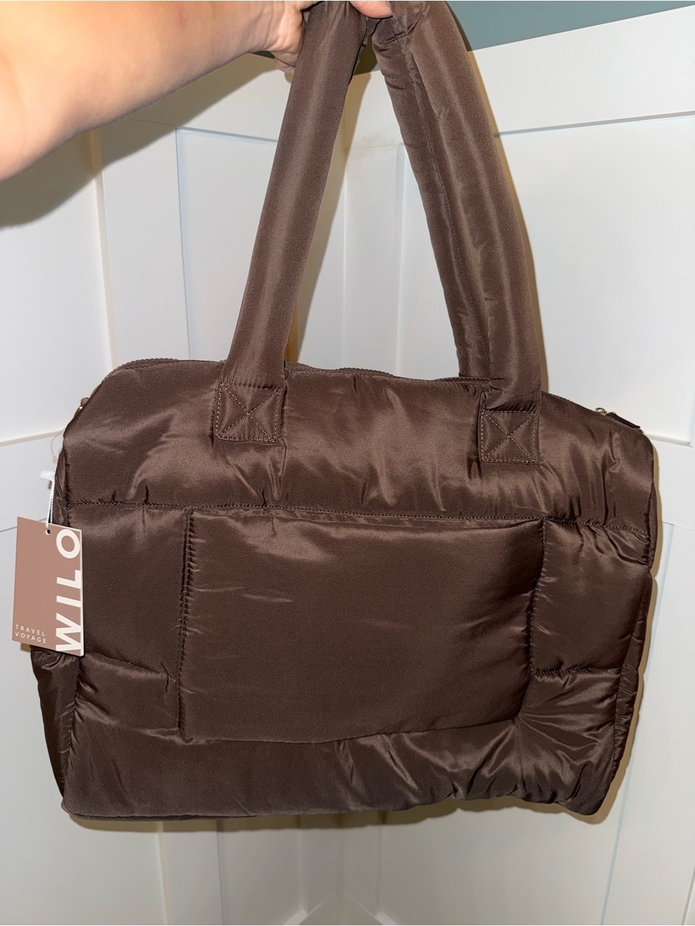 WILO Quilted Puffer Multi Pocket Weekender Travel Voyage Tote Bag - Brown - Picture 2 of 2